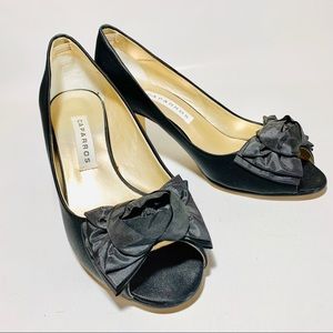 Caparros Black Satin Peep Toe Pumps 8.5/9.5
